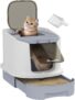 PawHut Cat Litter Tray with Lid, Cat Litter Box with Deodorisation Bags, Scoop, Top Entry, Litter Tray with Drawer Pan, Grey