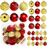 Pelle & Sol 36-Piece Christmas Decorations Bauble Set – Shatterproof Christmas Tree Decorations in Assorted Sizes
