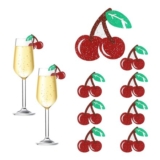 Penitue 50pcs Cherry Drink Tags Glitter Acrylic Wine Glass Charms