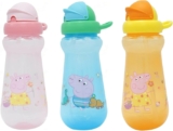 Peppa Pig Water Bottle, 3 Pack Pink Blue Orange Colourway Pack 340ml BPA Free 6M Straw Sipper for Toddlers, Reusable Non-Spill School Nursery Bottle Set