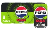 Pepsi Max Lime No Sugar Soft Drinks, 8 x 330ml – w/Voucher
