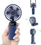 Personal Fan, Portable Hanging Neck Fan, 4000mAh USB-C Rechargeable 5-Speed Modes Powerful Desktop Fan with Base, Max 16H Run Time, Adjustable Lanyard and Bracket Hands-free Cooling Fan-Blue