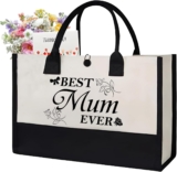 Personalised Canvas Tote Bag for Women Reusable Shopping Bag Large Cotton Canvas Shopper Stylish Beach Tote with Zipper Inner Pocket, Durable Everyday Bag for Mum on Mothers Day, Birthday, Wedding