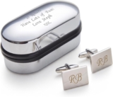 Personalised Cufflinks with Chrome Case – Engraved with Your Custom Text – Gifts for Men Wedding Him Husband Bridegroom