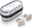 Personalised Cufflinks with Chrome Case – Engraved with Your Custom Text – Gifts for Men Wedding Him Husband Bridegroom
