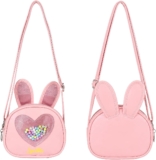 Personalised Girls Crossbody Bag with Name Cute Bunny Ear Shoulder Bag for Kids PU Leather Mini Handbag Pink Heart Purse Gift for Daughter, Niece and Friend