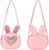 Personalised Girls Crossbody Bag with Name Cute Bunny Ear Shoulder Bag for Kids PU Leather Mini Handbag Pink Heart Purse Gift for Daughter, Niece and Friend