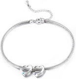 Personalised Heart Birthstone Bracelet – Women Bracelet with Engraved Name Adjustable Chain for Mum Grandma, Mothers Day Gift, Christmas Gift