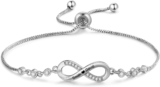 Personalised Infinity Bracelet with 2 Names Engraved – Couples Gift for Him Her – Mens Black Braided Leather or Womens RhodiumPlated Bracelets Adjustable