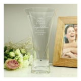 Personalised Leaf Motif Hand Cut Diamond Effect Heart Vase