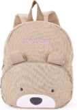 Personalized Kids Backpack with Name Cute Bear Design Toddler Rucksack Durable Custom Daypack with Zipper Closure & Adjustable Straps for Kindergarten