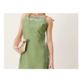 Petite Cami Square Neck Crinkle Satin Lace Detail Maxi Dress in Green