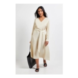 Petite Denim Look Tie Waist Midi Dress
