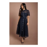 Petite Floral Lace Collared Midi Dress