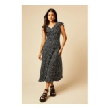 Petite Mono Frill Neck Ruched Front Jersey Midi Dress