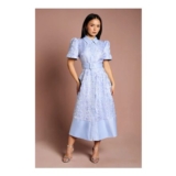 Petite Short Sleeve Shirt Jacquard Midi Dress