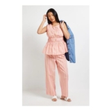 Petite Stripe Elasticated Waist Wide Leg Printed Trouser