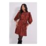 Petite Tie Waist Yoke Frill Detail Printed Belted Mini Dresss