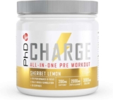 PhD Charge, All in One Pre Workout Powder with Creatine, Rich in Beta Alanine, High Caffeine20 Servings Per 300g Bottle, Lemon