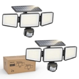 Philips Solar Security Light 302 LEDs 1200lm, Wall-Mounted Flood Light w/PIR Motion Sensor, 3 Heads, IP65 Waterproof, 3 Modes (2-Pack)