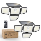 Philips Solar Security Lights x2 , 196 LED Flood Lights, PIR, 3 Modes,4 Adjustable Heads Remote. Sold by Favourine-UK FBA – Prime Deal