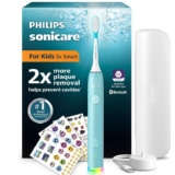 Philips Sonicare for Kids Smart Electric Toothbrush, 2 Gentle Modes, 2-Min Light & Sound Timer, 2 Brush Heads, Teal, Model HX6600/13