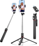 Phone Tripod & Selfie Stick, 170cm Extendable Portable Phone Tripod Stand with Wireless Remote, Compatible with iPhone/Android