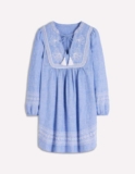 Pia Linen Yoke Tassel Dress Chambray Embroidery