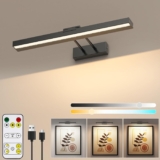 Picture Light Battery Operated, Wireless Picture Light with Remote, 3 Color Modes Art Lights for Paintings, Dimmable led Picture Lights for Wall Art, Gallery, Dart Board, Black