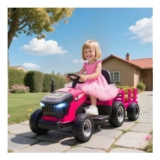 Pink AIYAPLAY Ride-on Tractor and Trailer, 12V Electric