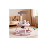 Pink Anti-Rollover Foldable Baby Walker with Music Toy Tray