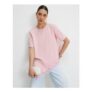 Pink Asymmetric Lace Trim Satin T-Shirt