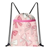 Pink Bow Drawstring Bag, Waterproof