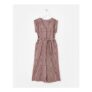 Pink & Brown V-Neck Gathered Shoulder Cotton Cropped Jumpsuit