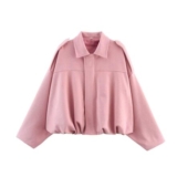 Pink Faux Suede Bomber Jacket for Women with Batwing Sleeves