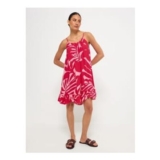 Pink Palm Print Drop Hem Mini Dress