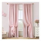 Pink Pom Pom Curtains, Double Layer Back Tab, 84 Inches