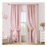 Pink Pom Pom Curtains, Double Layer Back Tab, 84 Inches