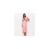 Pink Satin Jacquard Lace Trimmed Midi Dress