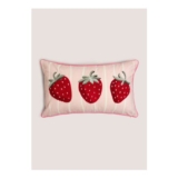 Pink Strawberry Embroidered Cushion