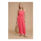 Pink Stripe Twist Strap Detail Printed Midi Dress