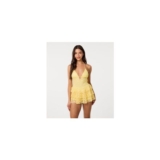 Pink Vanilla Light Yellow Lace Halter Neck Mini Dress