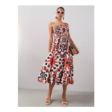 Pintuck Detail Puffball Midi Dress – Print