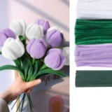 Pipe Cleaner for Crafts, 300pcs Tulip Pipe Cleaner Set, Chenille Pipe Cleaners Craft with 16 pcs Flower Stems for Beginners DIY Craft