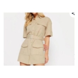 PixieGirl Petite Beige Brown Cotton Utility Mini Dress