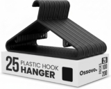 Plastic Coat Hangers Black, 25 Pack Plastic Hangers Coat Hangers Non-Slip Hook Space-Saving Lightweight Durable Ideal for adult clothes