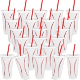 Plastic Cold Cups with Lids and Straws, 24-Pack Reusable Tumblers Large 710ml Baseball Themed BPA-free Food Grade PP Sports, Parties & Travel
