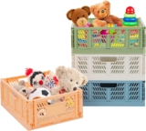 Plastic Drawer Organizer Collapsible Storage Boxes Crate,4-Pack Stackable Folding Storage Basket Closet Containers Toy Organiser for Home Office Bedroom Kitchen Drawer Pull Out Under Bed- Colorful