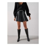 Pleated Embroidered Skater Skirt – Black