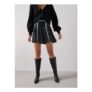 Pleated Embroidered Skater Skirt – Black